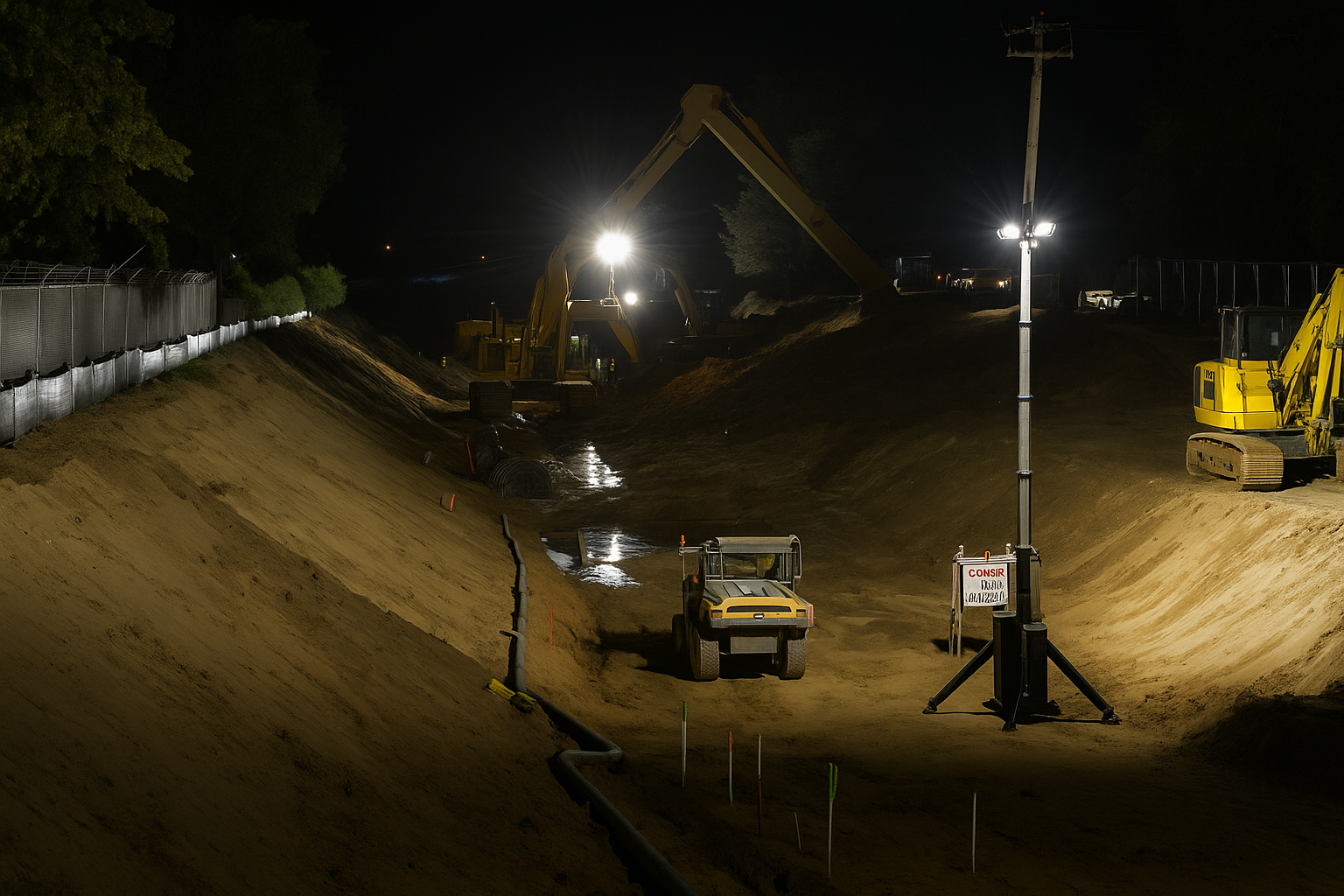 Éclairage de chantier nocturne